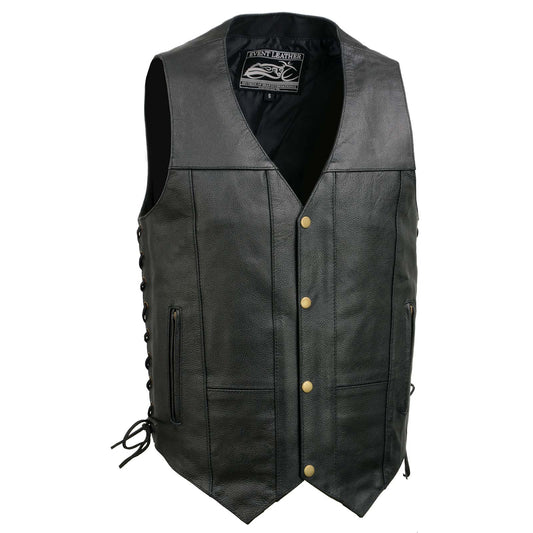 Event Leather EL5391 Men's Black Leather 10 Pocket Side Lace Vest