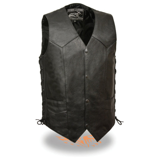 Event Leather EL5397 Men's Black Leather Vest with Adjustable Side Laces
