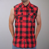 Hot Leathers FLM5001 Men's Black and Red Sleeveless Cotton Flannel Shirt