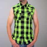 Hot Leathers FLM5002 Men's Black and Green Sleeveless Cotton Flannel Shirt