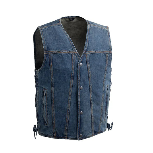 FIM618DM-Gambler Men's Motorcycle Denim Vest