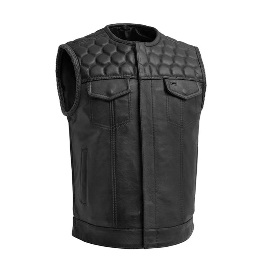 FIM049CDM-BLK-Hornet Men's Club Style Leather Vest