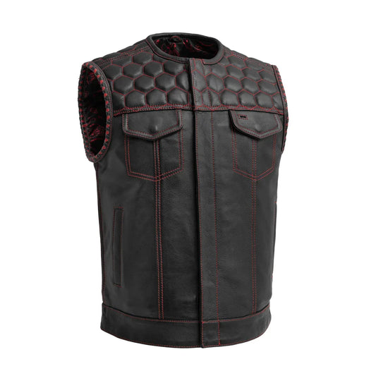 FIM049DM-RED-Hornet Men's Club Style Leather Vest