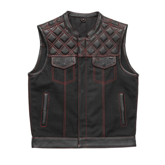 FIM664CNVQ-Hunt Club Motorcycle Leather Canvas Vest Black/Red