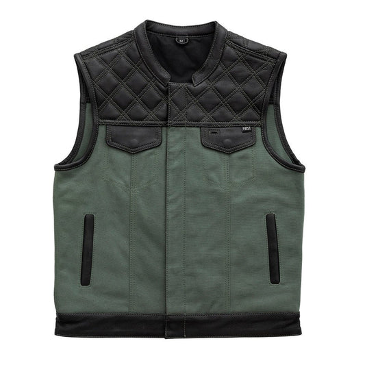 FIM664CNVQ-Hunt Club Motorcycle Leather Canvas Vest Green