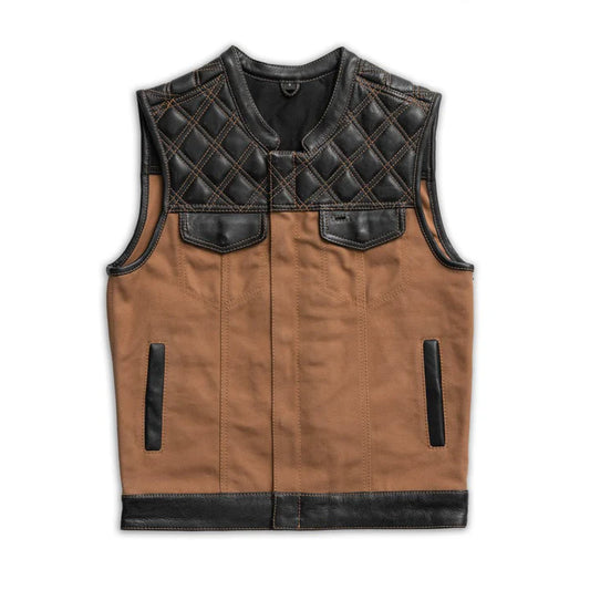 FIM669CNVQ-Hunt Club Motorcycle Leather Canvas Vest