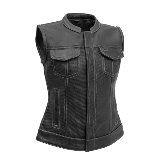 FIM027PERF-BKG-Jessica Perforated Women's Motorcycle Leather Vest