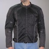 Hot Leathers JKM1025 Men's Black Biker Armored Nylon Mesh Motorcycle Jacket with Reflective Piping and Concealed Carry Pocket