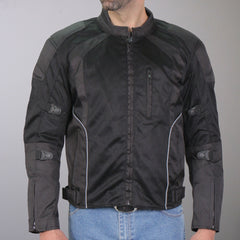 Hot Leathers JKM1025 Men's Black Biker Armored Nylon Mesh Motorcycle Jacket with Reflective Piping and Concealed Carry Pocket