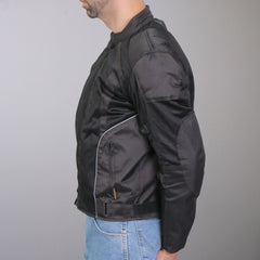 Hot Leathers JKM1025 Men's Black Biker Armored Nylon Mesh Motorcycle Jacket with Reflective Piping and Concealed Carry Pocket