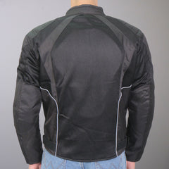 Hot Leathers JKM1025 Men's Black Biker Armored Nylon Mesh Motorcycle Jacket with Reflective Piping and Concealed Carry Pocket