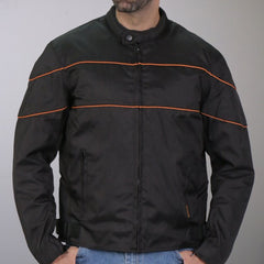 Hot Leathers JKM1026 Men's Black Motorcycle style Nylon Biker Jacket with Orange Reflective Trim
