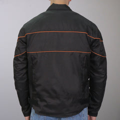 Hot Leathers JKM1026 Men's Black Motorcycle style Nylon Biker Jacket with Orange Reflective Trim