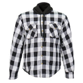Hot Leathers JKM3006 Men's Motorcycle Black and White Hooded Armored Flannel Biker Jacket