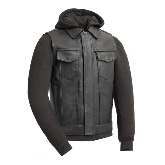 FIM697CDDH-Kent Men's Motorcycle Leather Vest and Hoodie
