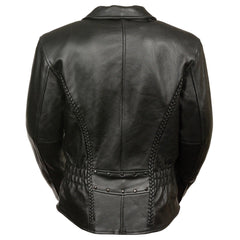 Milwaukee Leather LKL2711 Women's Braided Black Leather Motorcycle Rider Jacket with Studded Back