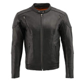 Milwaukee Leather LKM1765 Men's Black Leather Racer Style Side Laced Motorcycle Jacket with Ventilation System