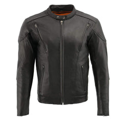 Milwaukee Leather LKM1765 Men's Black Leather Racer Style Side Laced Motorcycle Jacket with Ventilation System