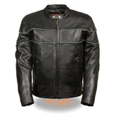 Milwaukee Leather LKM1785 Men's Black Leather Racer Style Motorcycle Jacket with Side Stretch and Reflective Piping