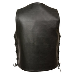 Milwaukee Leather LKM3701 Men's Black Leather Classic V-Neck Motorcycle Rider Vest with Buffalo Snaps and Side Laces