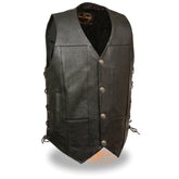 Milwaukee Leather LKM3701 Men's Black Leather Classic V-Neck Motorcycle Rider Vest with Buffalo Snaps and Side Laces