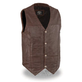 Milwaukee Leather LKM3702 Men's Leather V-Neck Western Style Motorcycle Rider Vest with Classic Buffalo Snaps Closure