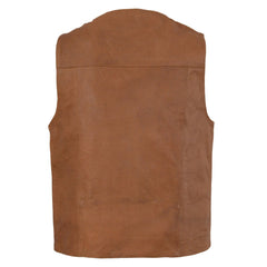 Milwaukee Leather LKM3702 Men's Saddle Leather Classic V-Neck Western Style Motorcycle Rider Vest with Buffalo Snaps