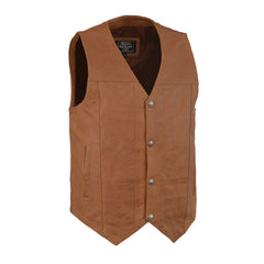 Milwaukee Leather LKM3702 Men's Saddle Leather Classic V-Neck Western Style Motorcycle Rider Vest with Buffalo Snaps