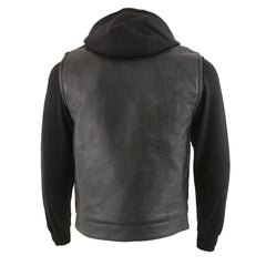 Milwaukee Leather LKM3714 Men's Black Club Style '2 in 1' Zipper Leather Vest with Removable Full Sleeve Hoodie