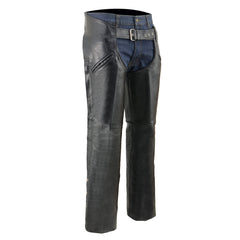 Milwaukee Leather Men's Black Premium Leather Motorcycle Riders Chaps with Slash Pockets Mesh Lined - LKM5710