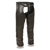 Milwaukee Leather Men's Black Premium Leather Motorcycle Riders Chaps with Slash Pockets Mesh Lined - LKM5710