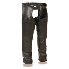 Milwaukee Leather Men's Black Premium Leather Motorcycle Riders Chaps with Slash Pockets Mesh Lined - LKM5710