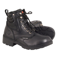 Milwaukee Leather MBL9321WP Women's Black Waterproof Lace-Up Motorcycle Biker Rider Boots with Side Zipper