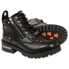 Milwaukee Leather MBL9335 Women's Premium Black Leather Low Cut Lace-Up Motorcycle Riding Boots with Zipper Closure