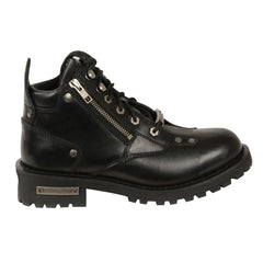 Milwaukee Leather MBL9335 Women's Premium Black Leather Low Cut Lace-Up Motorcycle Riding Boots with Zipper Closure