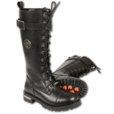 Milwaukee Leather Women's Black 14-inch Lace-Up High-Rise Leather Biker Rider Boots with Calf Buckle MBL9355