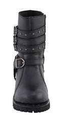 Milwaukee Leather MBL9399 Women's 9-Inch Triple Buckle Black Leather Harness Biker Boots with Side Zipper