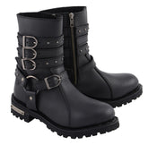 Milwaukee Leather MBL9399 Women's 9-Inch Triple Buckle Black Leather Harness Biker Boots with Side Zipper