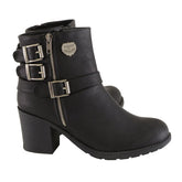 Milwaukee Leather Women's Short Black Fashion Boots with Side Zipper and Triple Buckle Adjustment MBL9405