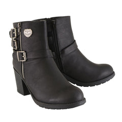 Milwaukee Leather Women's Short Black Fashion Boots with Side Zipper and Triple Buckle Adjustment MBL9405