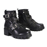 Milwaukee Leather MBL9444 Women's Bruiser Premium Black Lace-Up Fashion Boots with Studded Straps