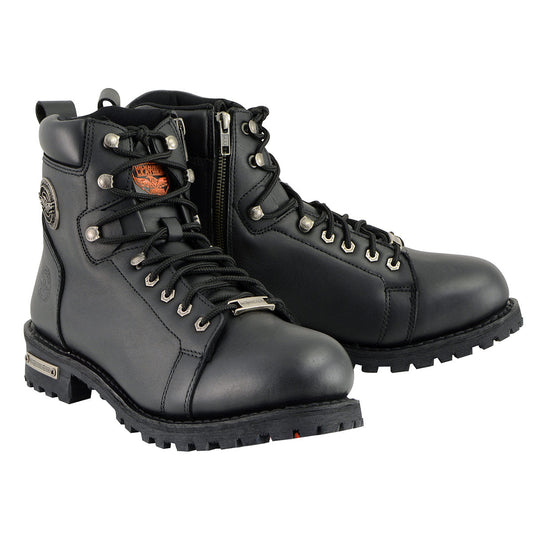 Milwaukee Leather MBM100W Men's Black Wide-Width Lace-Up Boots with Side Zipper