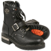 Milwaukee Leather Men's Black Leather Lace-Up Engineer Motorcycle Boots with Buckles and Side Zipper MBM101