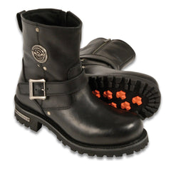 Milwaukee Leather Men's Black Leather Wide Width 6-inch Classic Engineer Motorcycle Boots with Side Zipper MBM9040W