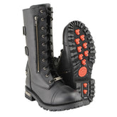Milwaukee Leather Men's 13-Inch-Tall Tactical Black Lace-Up Leather Boots Zipper with Storage Pocket MBM9069
