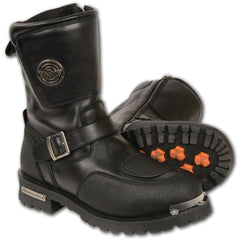 Milwaukee Leather Men's Black Leather Classic Engineer Motorcycle Boots with Reflective Piping & Gear Shift Protection MBM9070