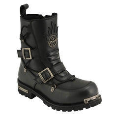 Milwaukee Leather MBM9076 Men's Black Tactical Logger Leather Boots with Buckle Enhancement