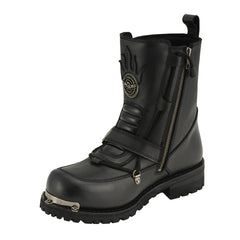 Milwaukee Leather MBM9076 Men's Black Tactical Logger Leather Boots with Buckle Enhancement