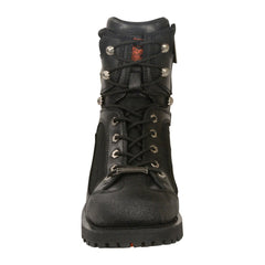 Milwaukee Leather MBM9080 Men's Black Leather 6-Inch Lace to Toe Motorcycle Rider Boots with Gear Shift Protection