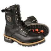 Milwaukee Leather Men's Classic Black Leather Wide Width Lace-Up Logger Boots with Side Zipper MBM9095W